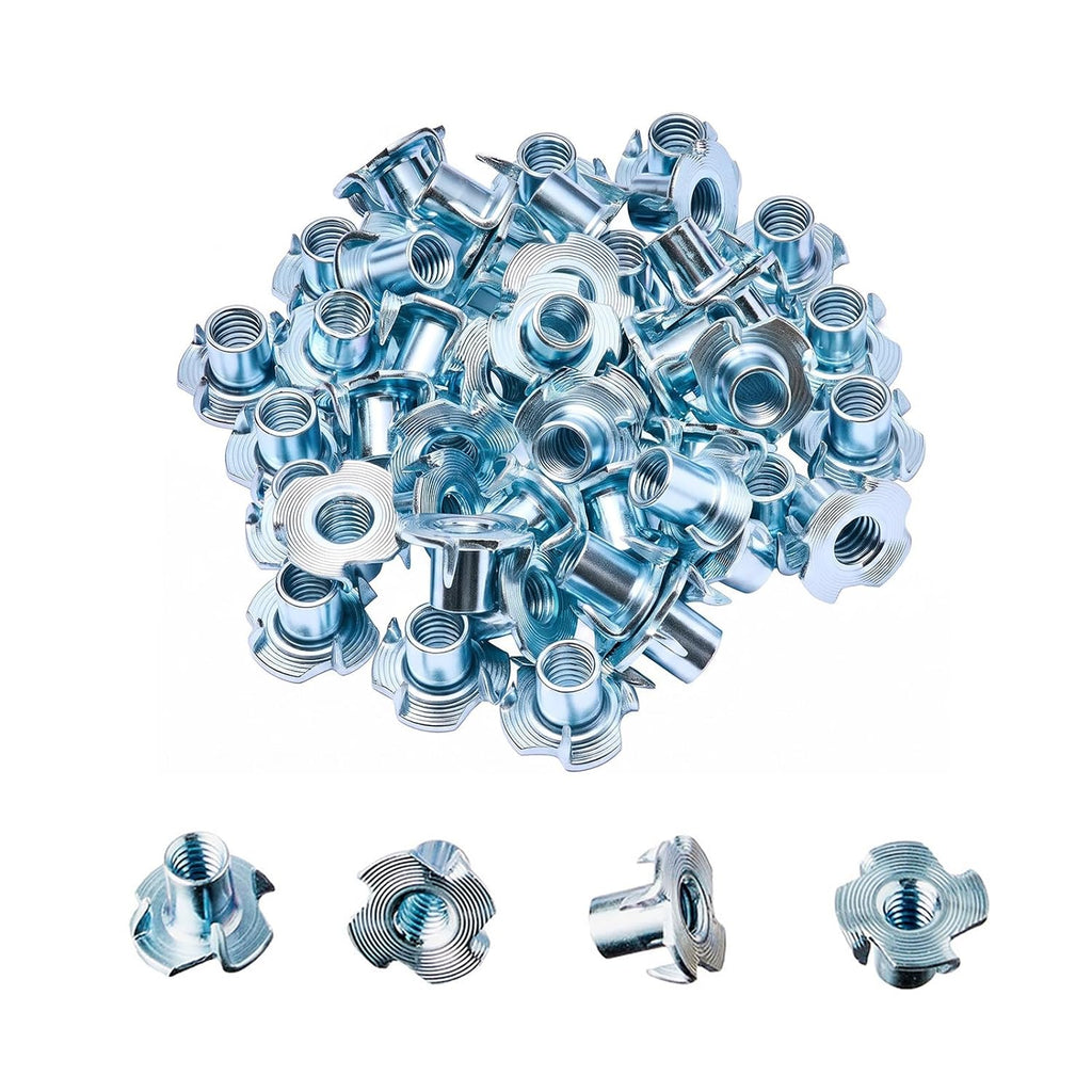 70Pcs Zinc Plated T-Nuts, 1/4"-20 Carbon Steel 4-Pronged Tee Nut