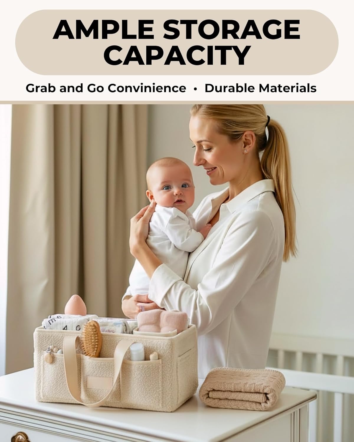 Baby Diaper Caddy Organizer with Portable Changing Mat - Teddy Fleece Diaper Organizer for Changing Table - Basket
