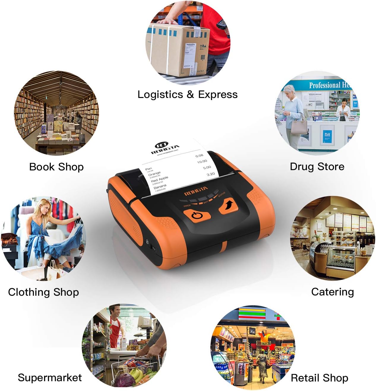 Portable 80mm POS Printer, Mobile Thermal Receipts Printer, USB&Bluetooth Connection, Compatible with Android Phone
