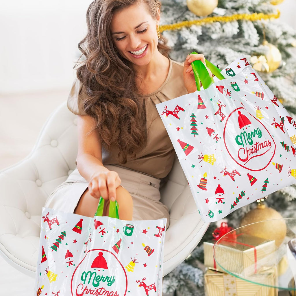 200 Pcs Large Christmas Gift Bags Plastic with Handles Reusable