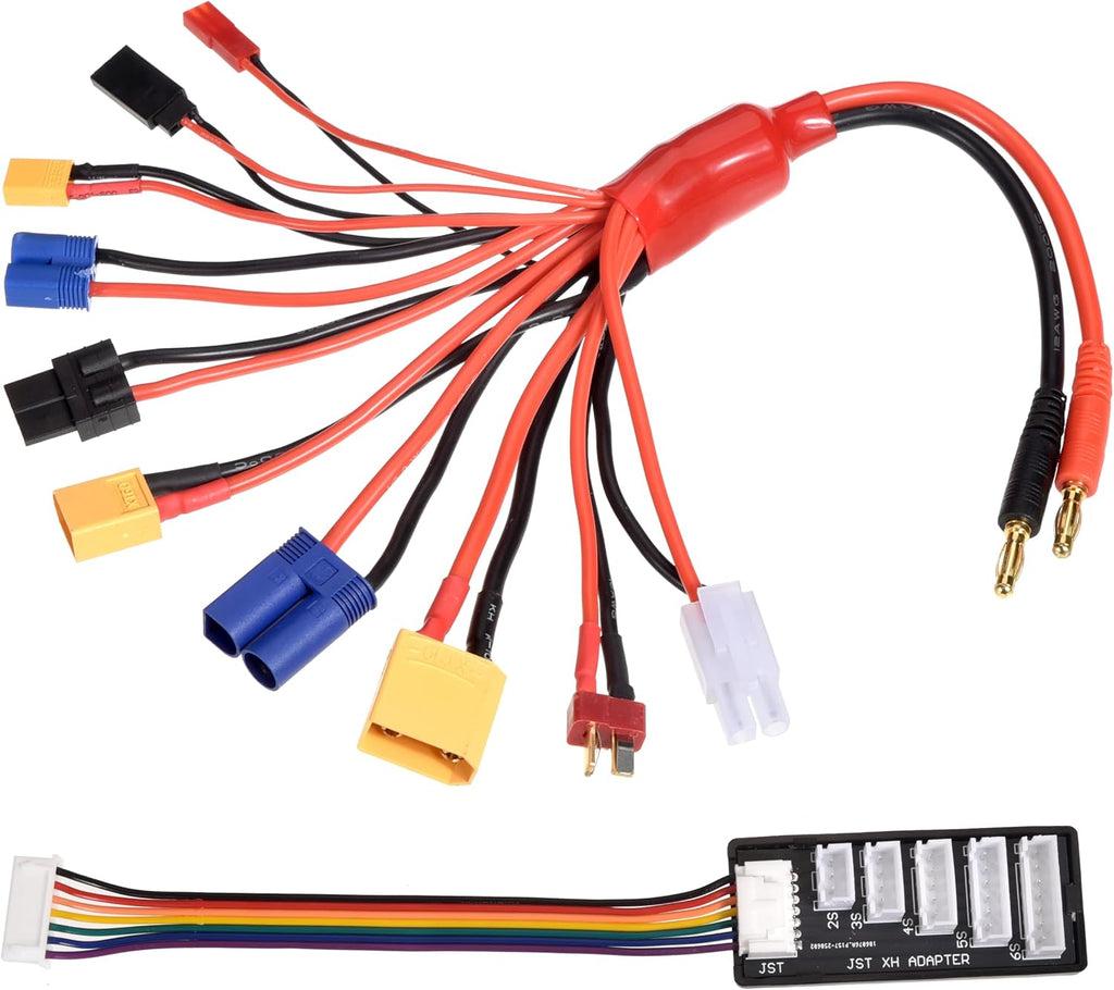 RC Lipo Battery Charger Adapter Connector Splitter Cable, 10 in 1 Convert Wire to 4.0mm Banana Plug with 2-6S Charge