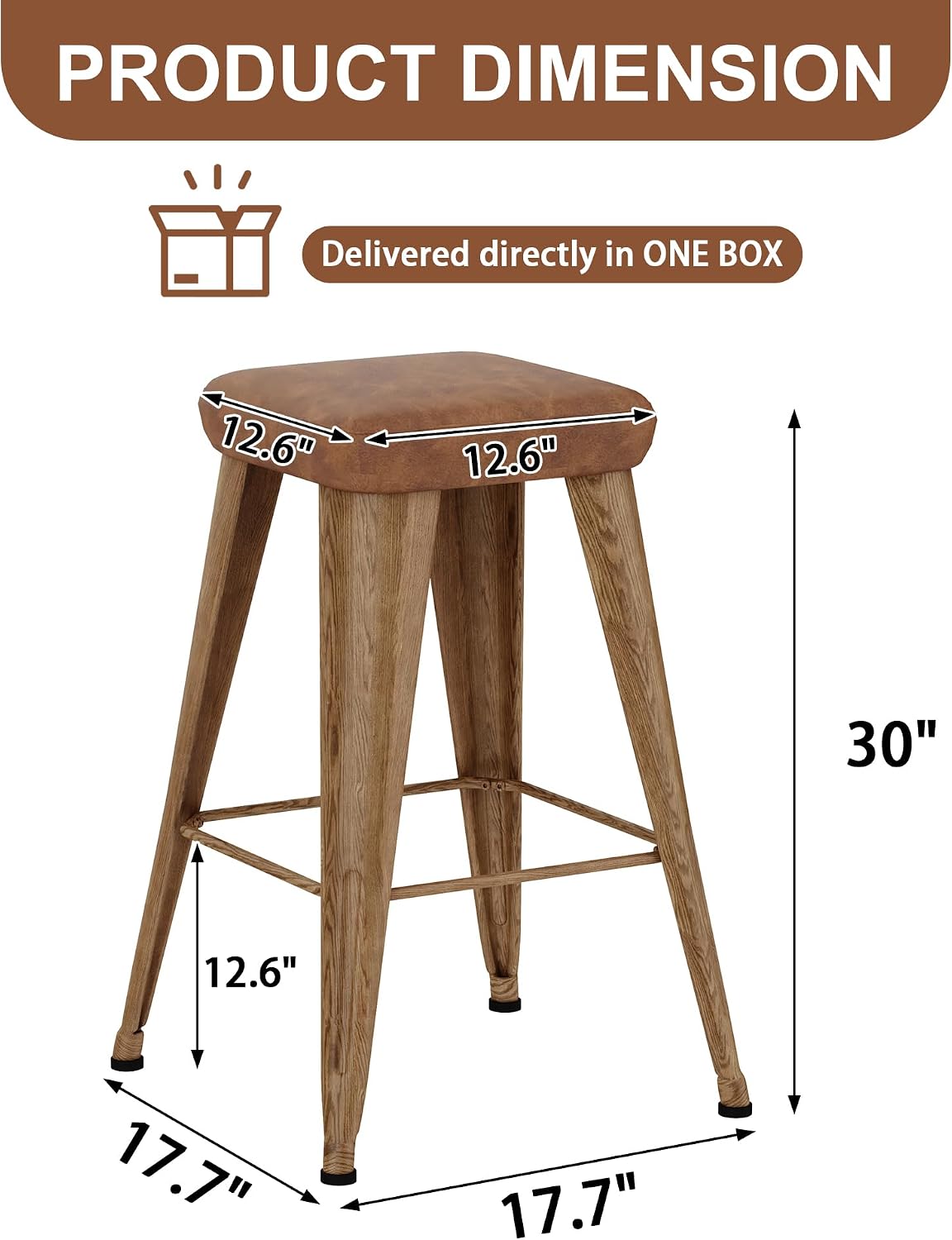 Backless Bar Stools Set of 4, 30" Walnut Brown Metal Barstools