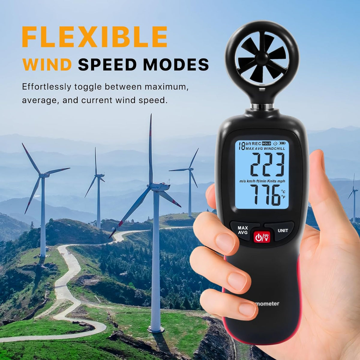 DA-01 Anemometer, Wind Speed Meter and Temperature Monitor