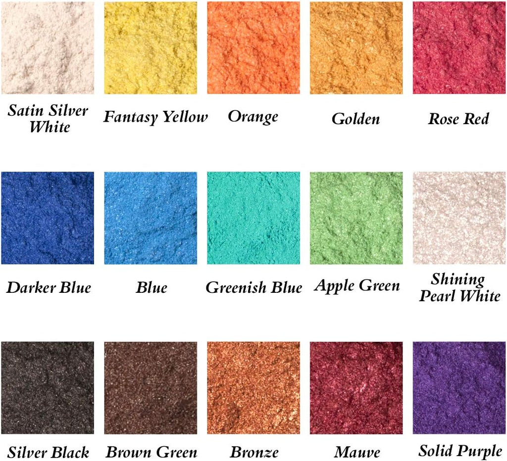 15 Bottles Mica Powder Set, Epoxy Resin Dye, Pearlescent Color Pigment, Cosmetic Grade Pigment for DIY Arts, Slime