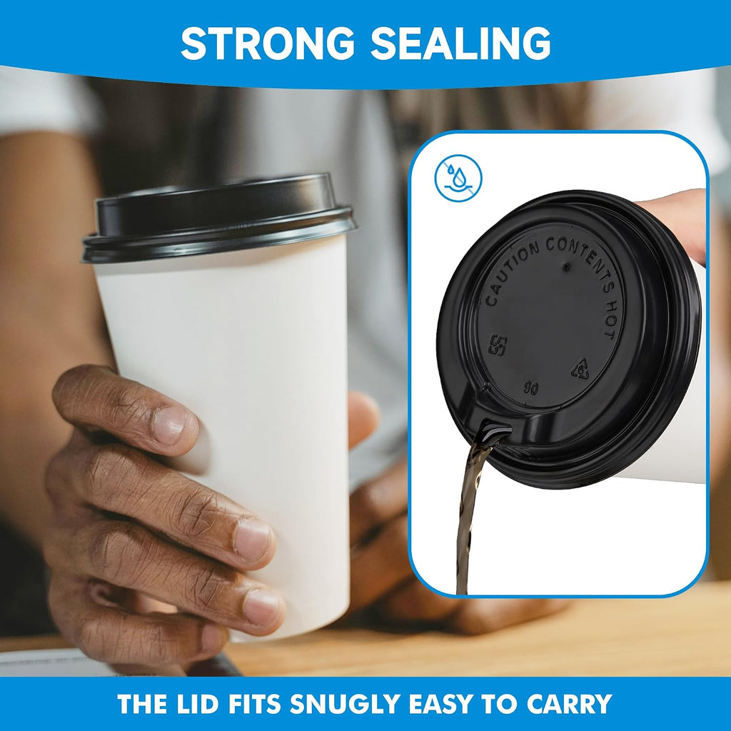 Disposable Paper Coffee Cups with Lids, 12 oz, 100 Pack