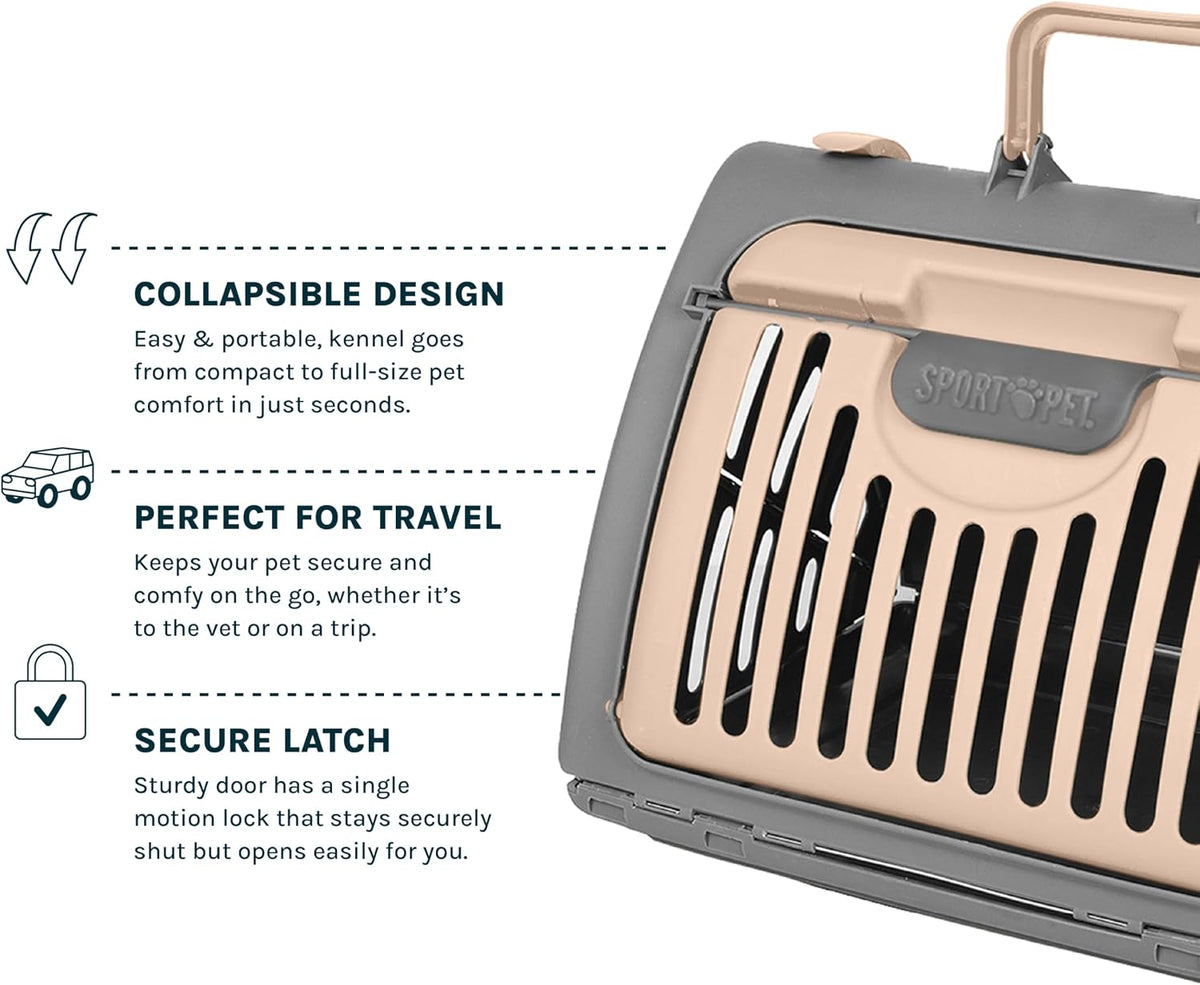 SportPet LARGE Hard-Sided Travel Cat Carrier - Cat Carrier with Patented Wide Side-Opening Door, Foldable Portable