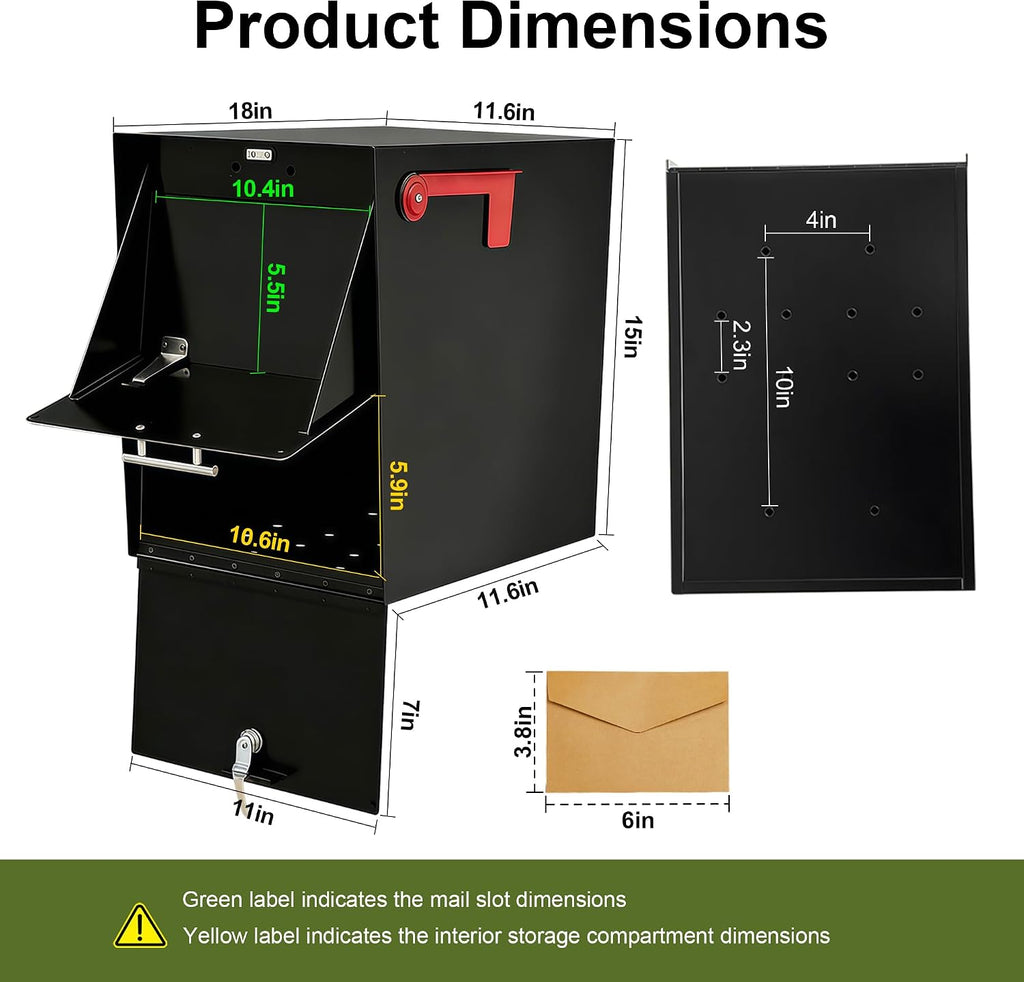 XL Post-Mount Mailbox, Weather Resistant, Large Outdoor Mailboxes, Galvanized Steel Heavy Duty Mailbox, Easy to