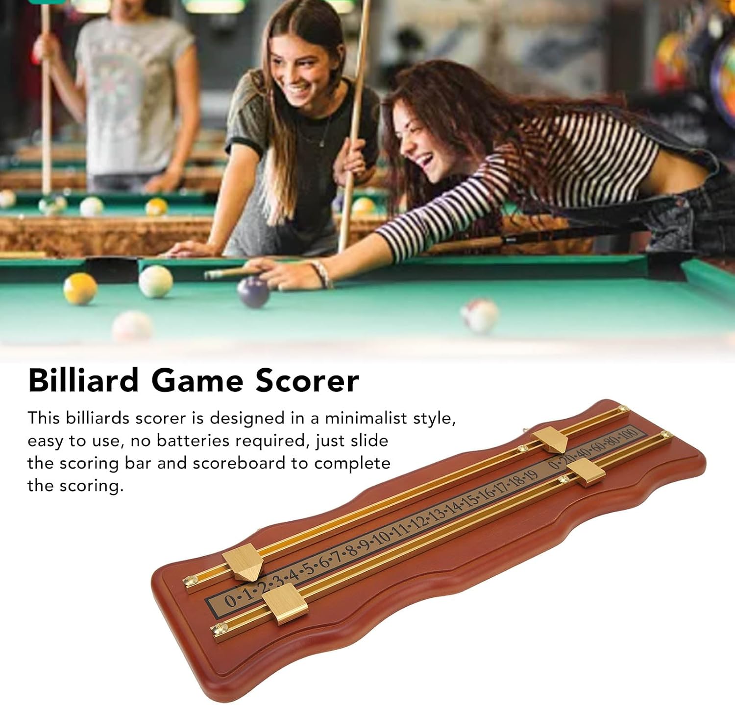 Billiard Score Board with 2-Track Wavy Design, Medium Density Fiberboard Pool Score Keeper, Brown Billiard Scorer for