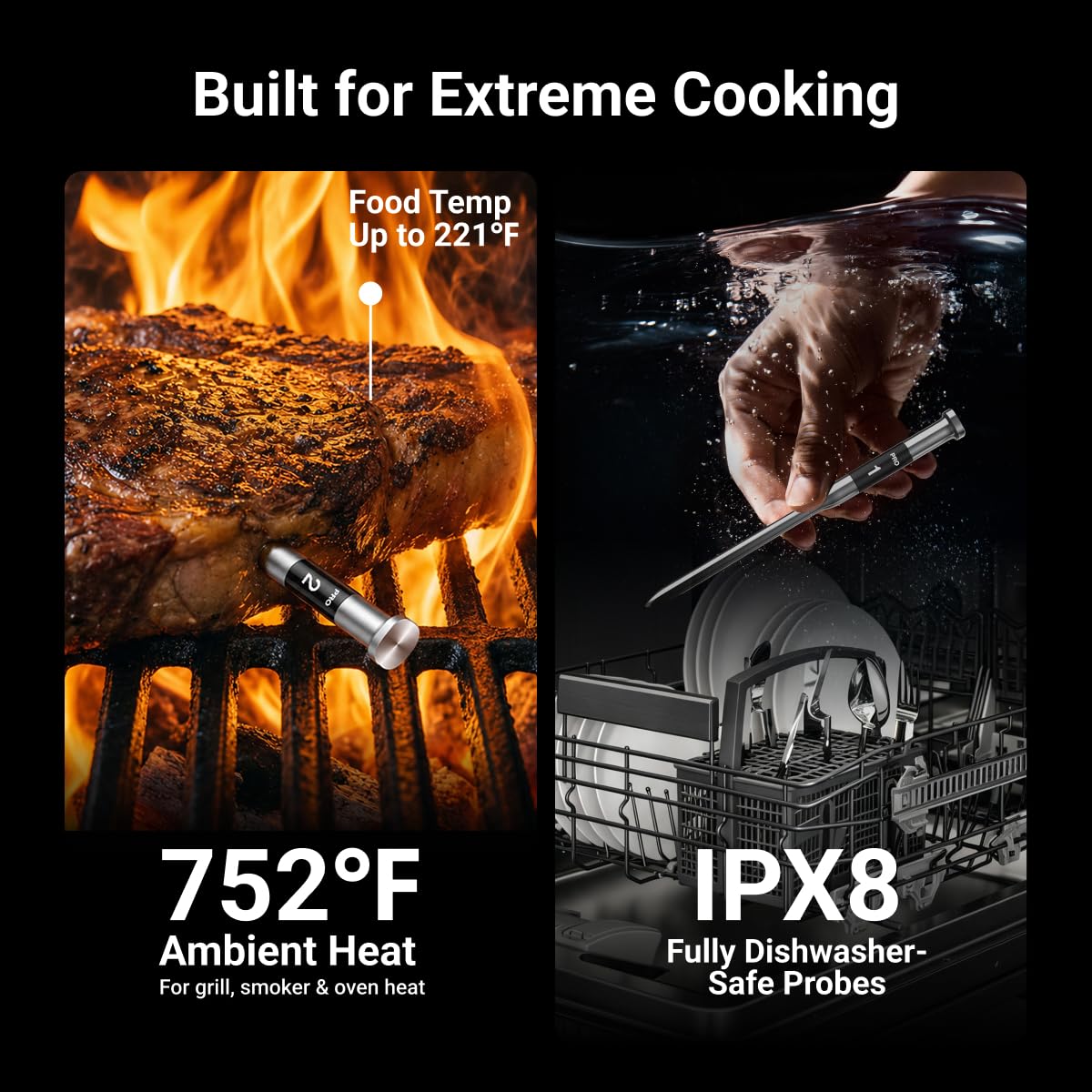 3000FT Wireless Meat Thermometer, No App Needed, 2 Probes