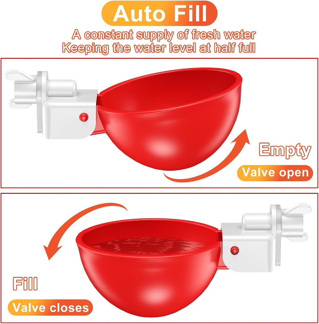 Chicken Waterer Cups, Automatic DIY Chicken Water Bowl 9 Pack | Chicken Flock Waterer Cups with 3/8'' Hole Saw for