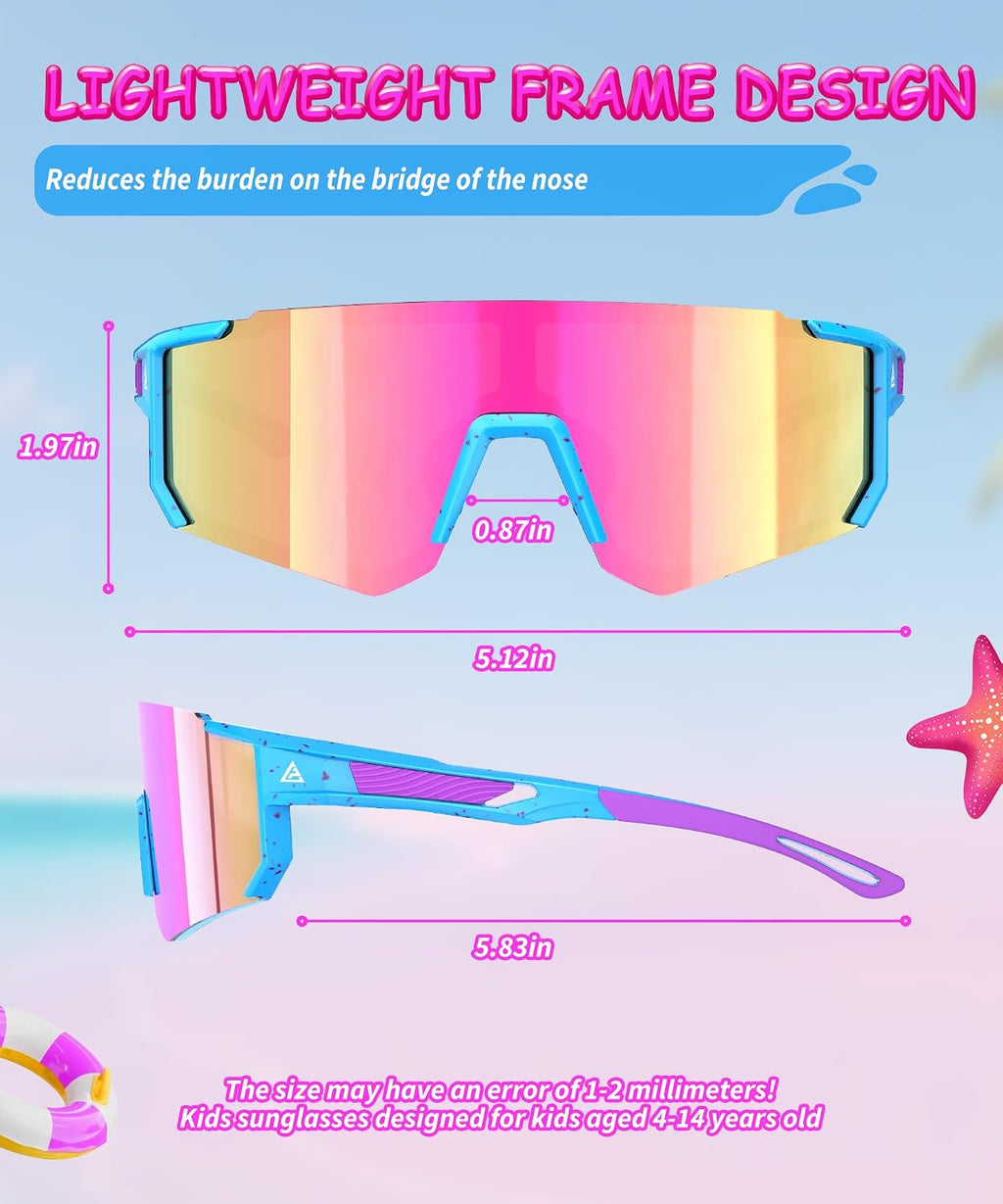 Kids Sunglasses Youth Baseball Softball Sunglasses for Girls Boys Age 4-14 UV Protection Sports Kids 3 Pack