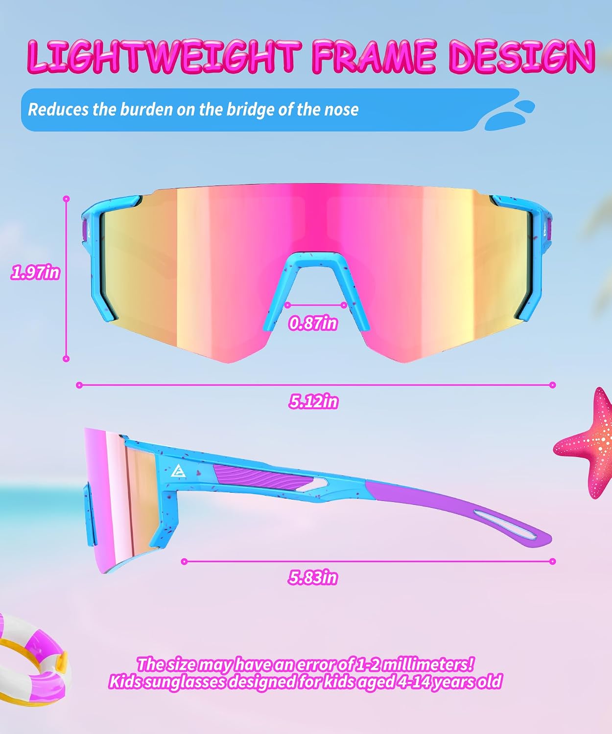 Kids Sunglasses Youth Baseball Softball Sunglasses for Girls Boys Age 4-14 UV Protection Sports Kids 3 Pack
