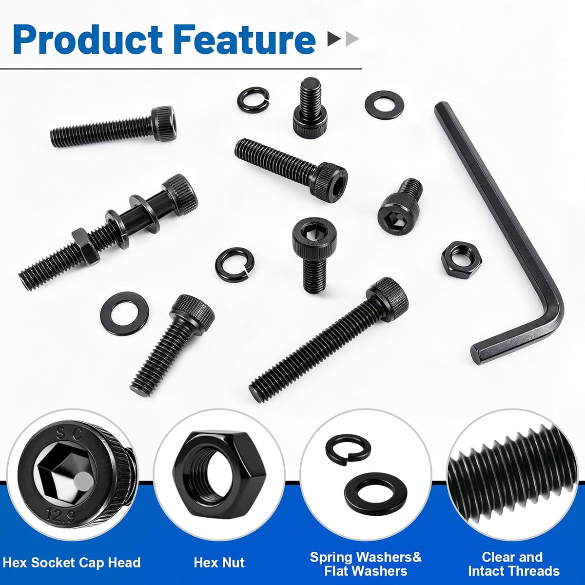 500PCS M4 Socket Head Bolts Assortment Kit, M4x6/8/12/16/20/30mm Screw