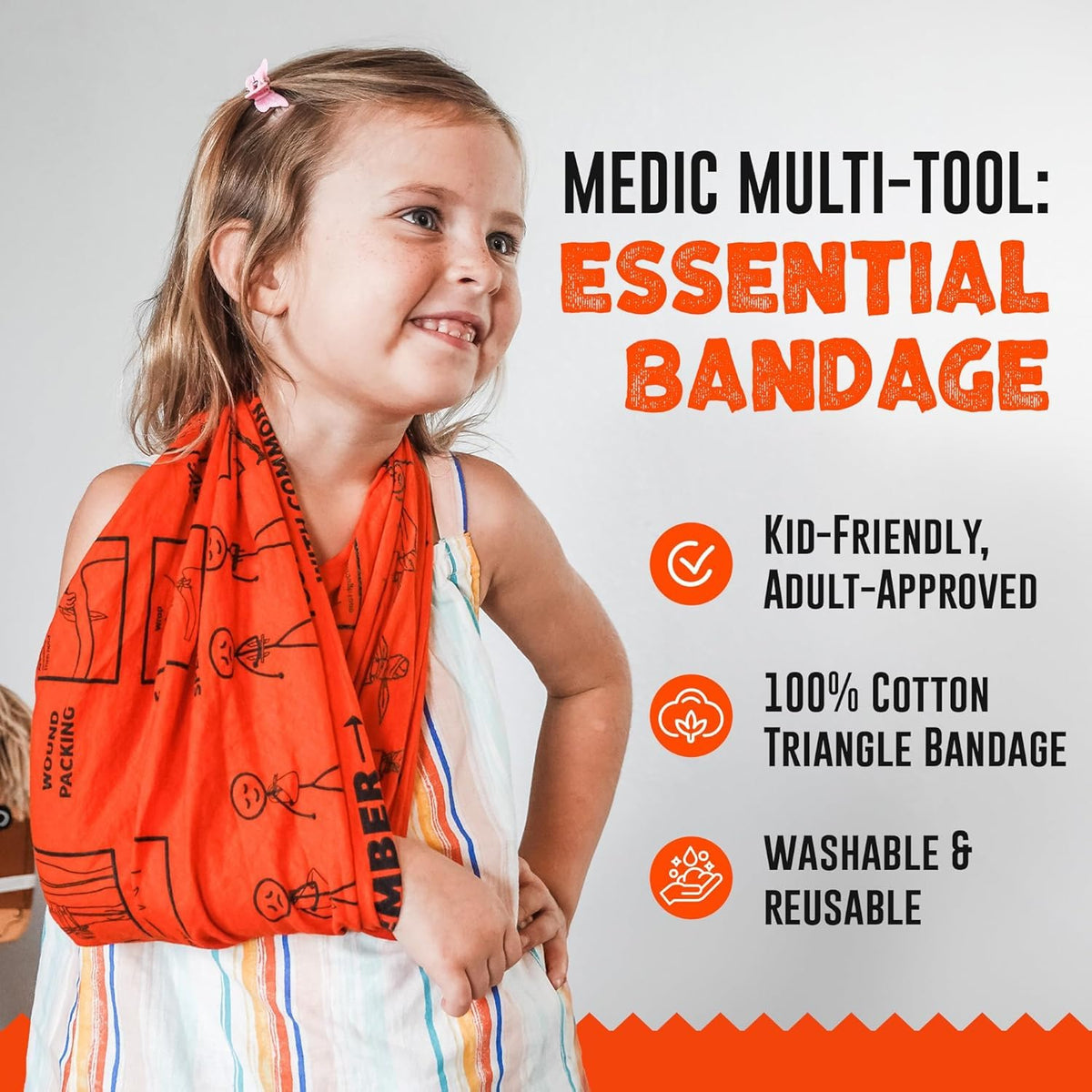 Medic Multi-Tool Triangular Bandage Emergency First Aid 100% Cotton, 1 Pack