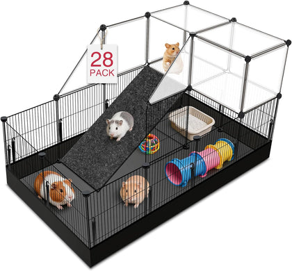28 Panels Guinea Pig Cages, 48" x 24" x 28" Small Animal Playpen | Portable Metal Rabbit Bunny Cage with Waterproof