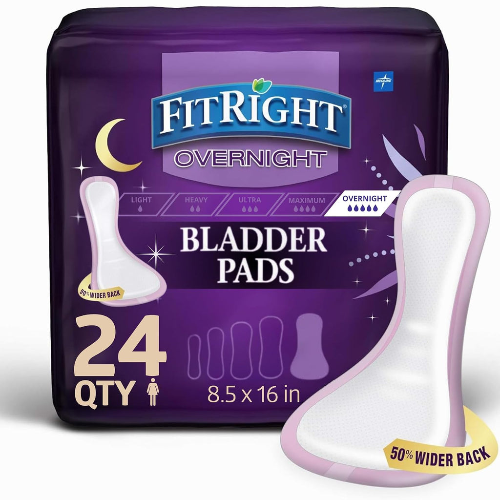 FitRight Overnight Bladder Control Pads, Maximum Absorbency, Nighttime Incontinence Protection, 8.5 x 16, 24 Count