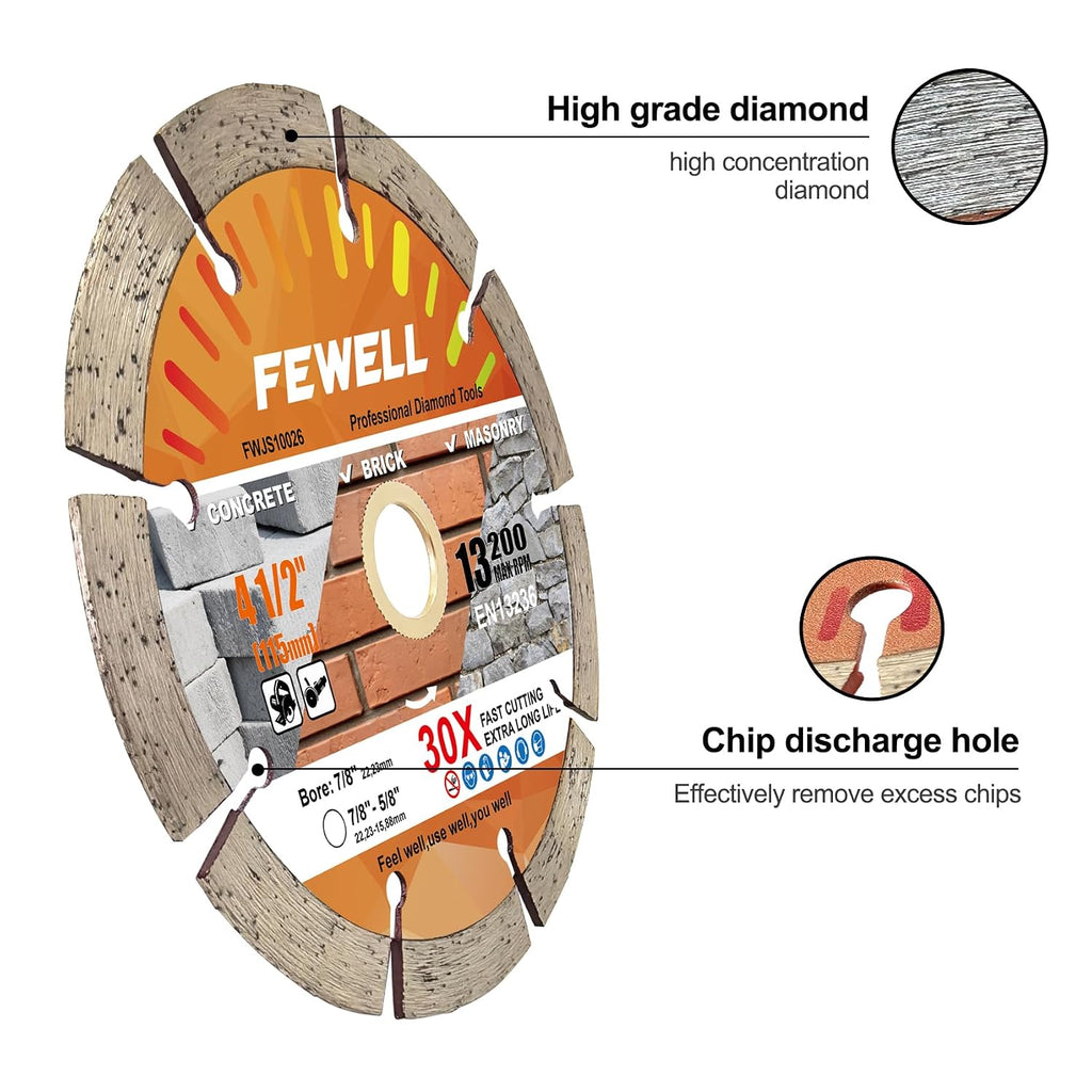 4 1/2 Inch Diamond Concrete Saw Blade,Segmented Concrete Blade for Angle Grinder Dry/Wet Cutting Masonry Brick Block