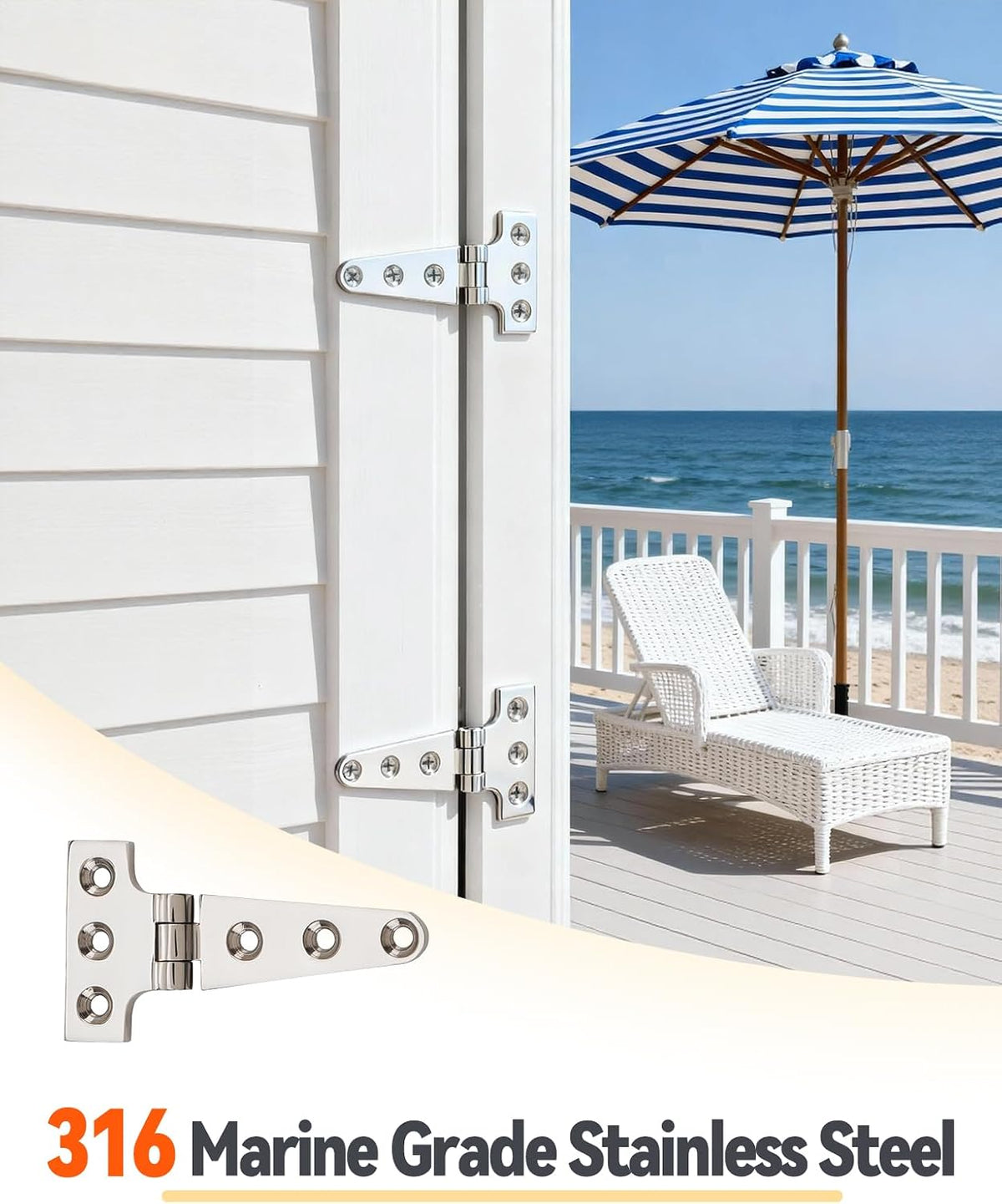 316 Stainless Steel T Hinges, 4 x 2 in