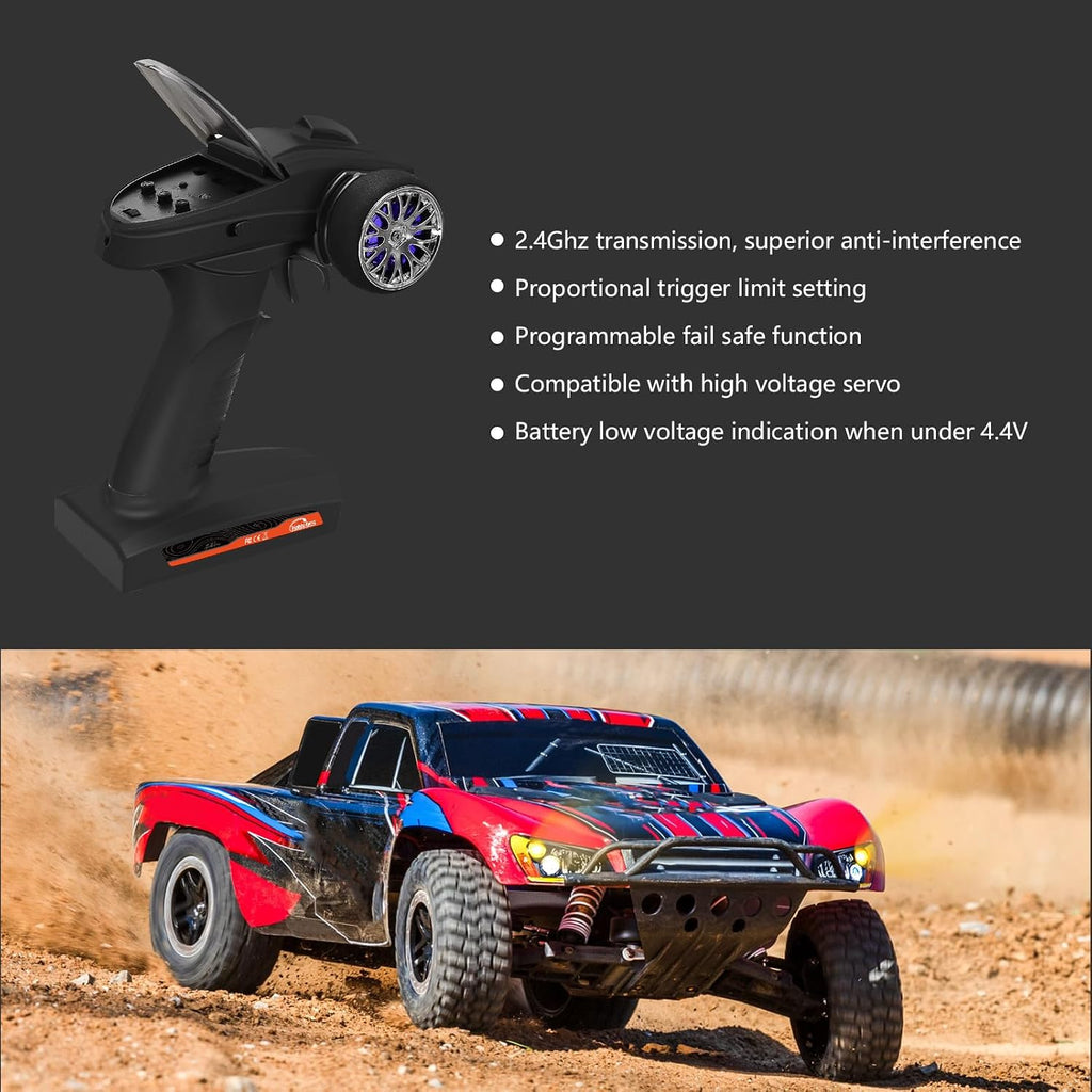 RC Radio System 3CH 2.4G RC Transmitter with Receiver and Lanyard Remote Controller for RC Car Crawler Boat