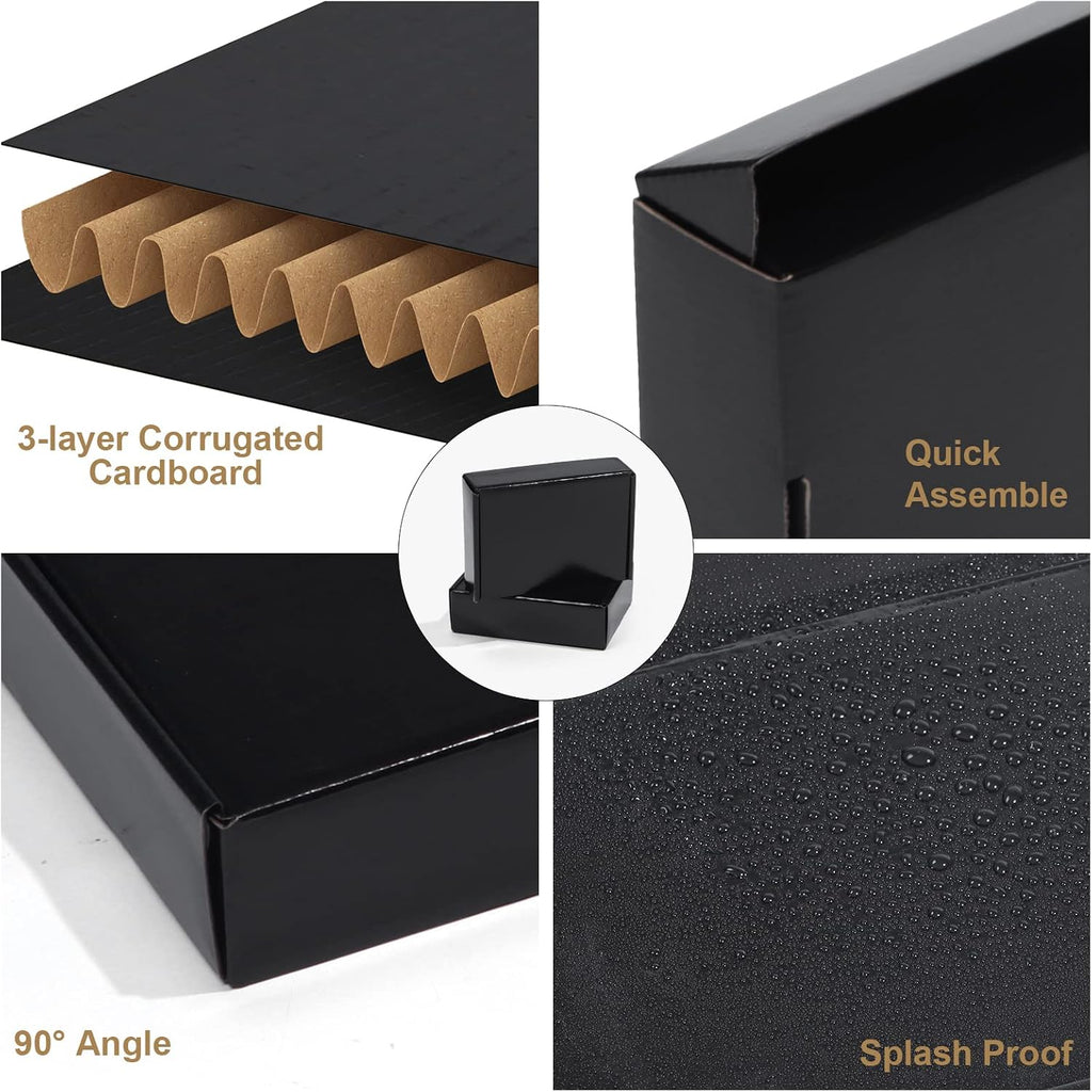 11x8x2 Black Shipping Boxes, 20 Packs Corrugated Cardboard Literature Mailer Boxes for Packaging Small Business
