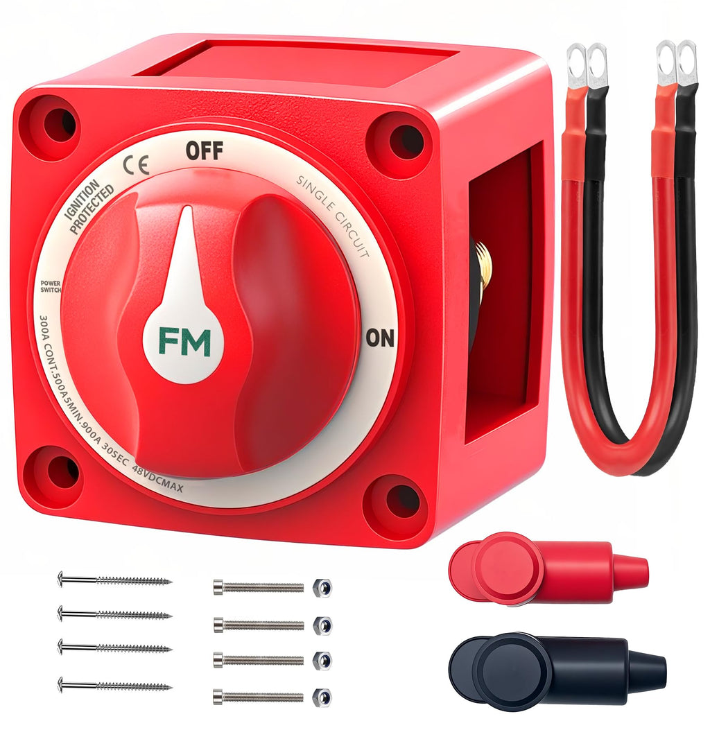 FASTSTORM 12V-48V 300A Waterproof Battery Disconnect Switch with 1FT Cable