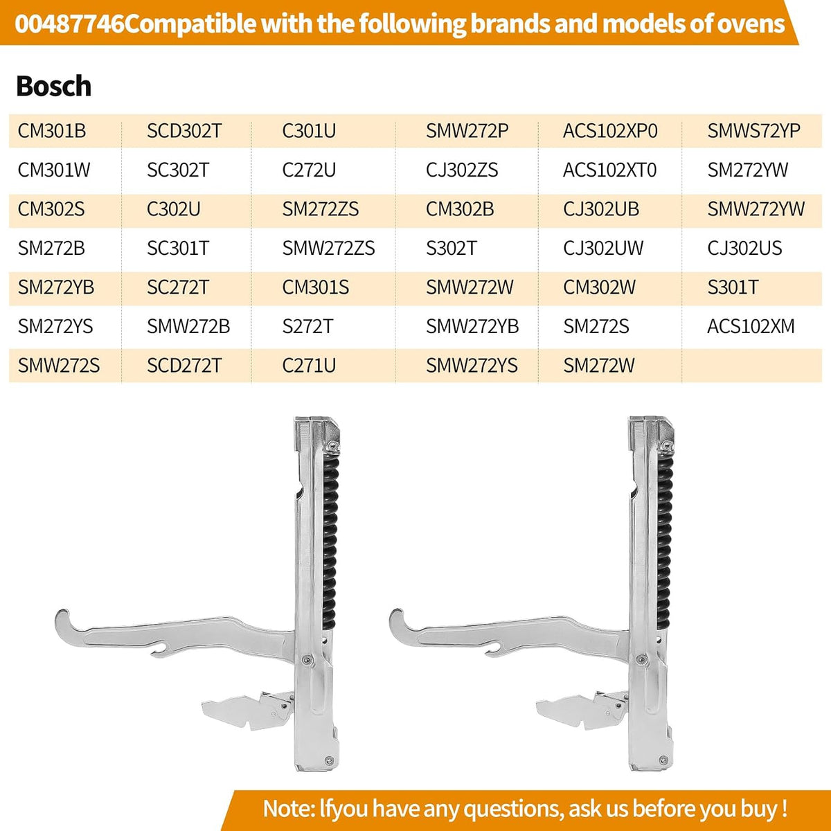 00487746 Oven Door Hinge Kit (2 Hinges) Replaceable 1032578 14-38-045-01 PS8721435 etc, Compatible with Thermador Whirlpool Bosch etc Oven, Compatible with C302U ACS102XM etc, 2 Yr Warranty-OEM