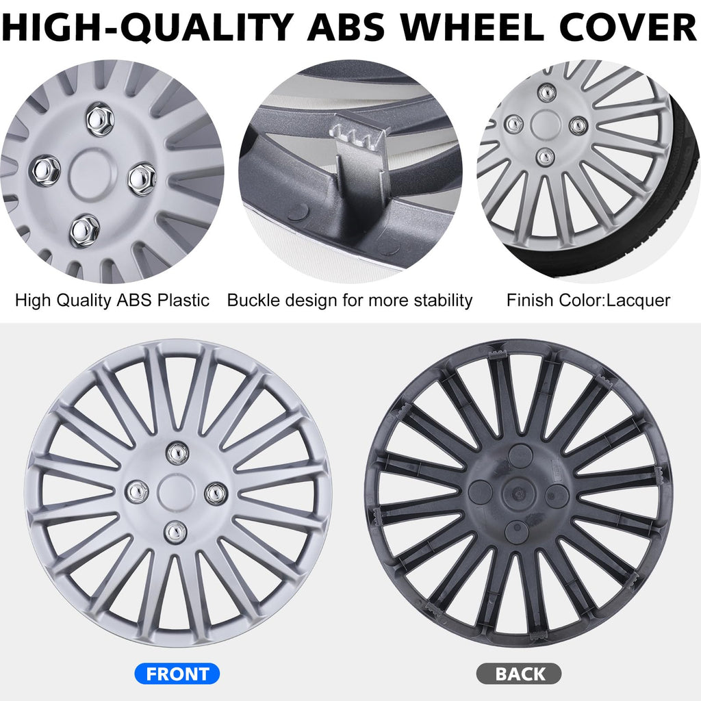 Auto Hubcap Set, R15 Wheel Cover Replacement, 15" Snap On Hubcaps