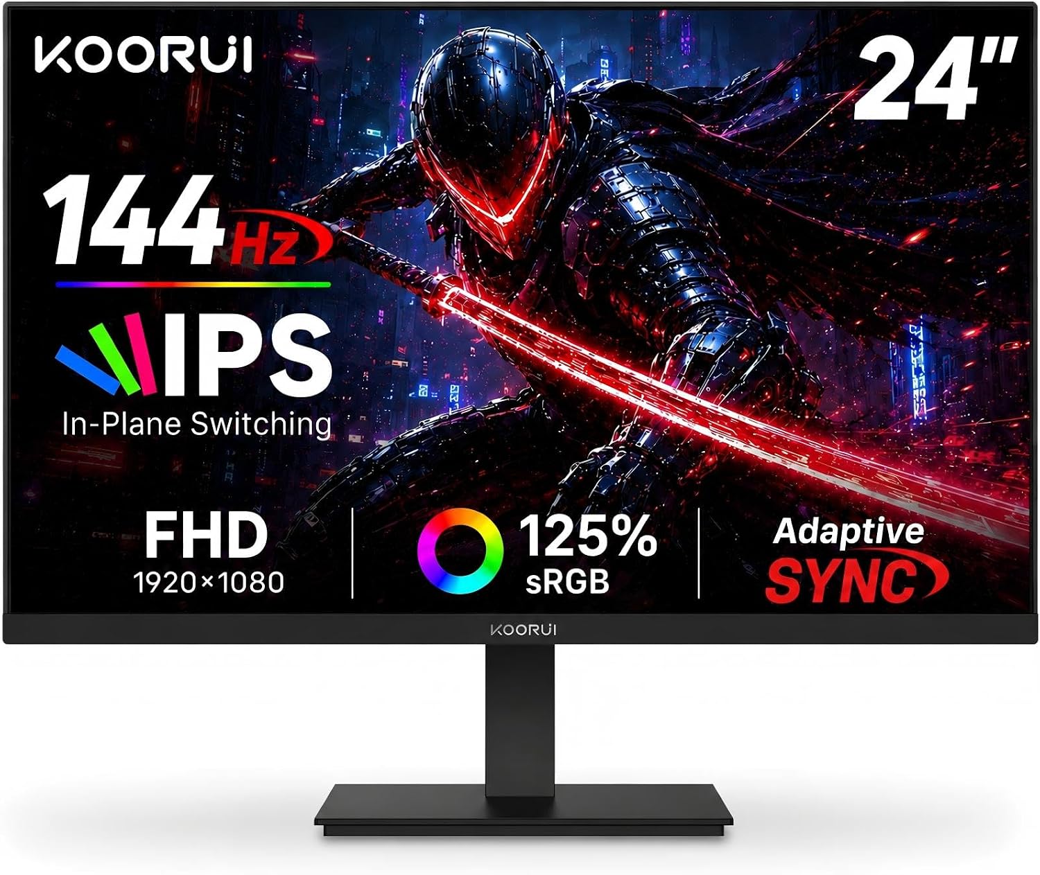 24 Inch Gaming Monitor 144Hz Full HD 1920 x 1080p IPS Ultra-Slim Display with HDMI VGA, Adaptive Sync, 99% SRGB, VESA