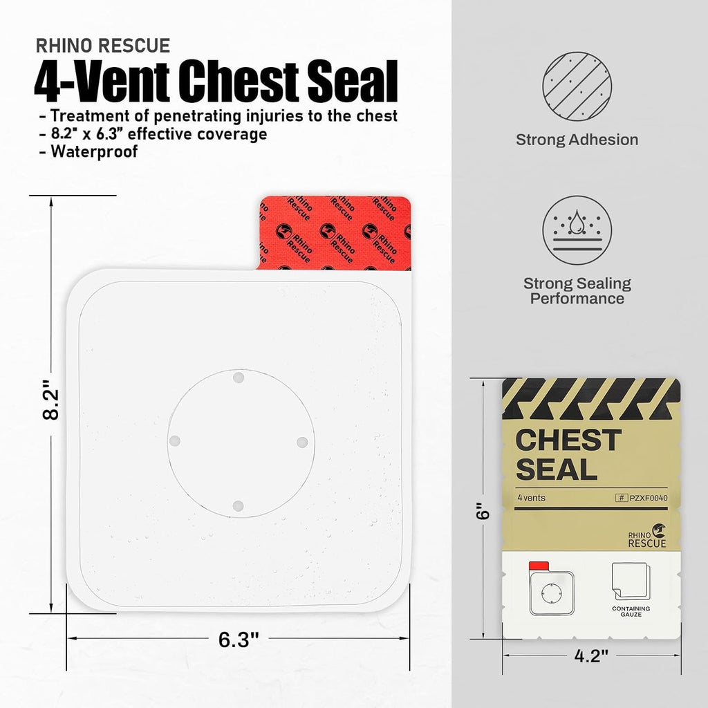 Vented Chest Seal, 4 Vents, Sterile Emergency Trauma Dressing, Occlusive Adhesive Pad, IFAK Trauma Refill Medical