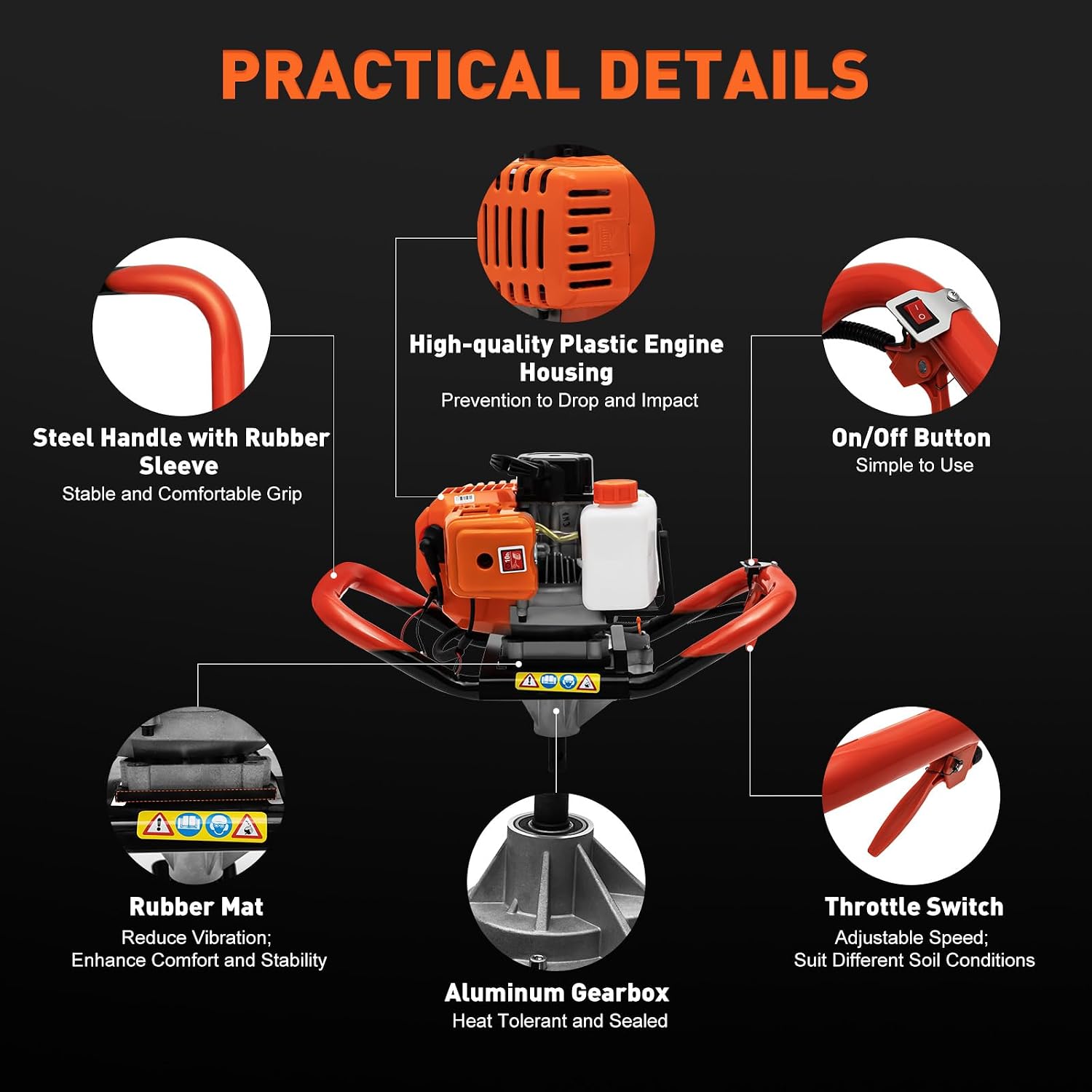 52cc Gas Powered Earth Auger Post Hole Digger Borer Fence Ground Drill 4inch / 6inch / 8inch Bits