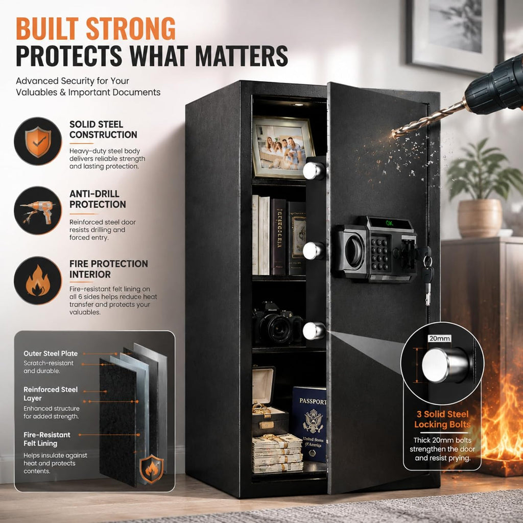 Large Biometric Fireproof Safe, 6.0 Cub Fingerprint Safe for Home Office | Quick Fingerprint Unlock, Anti-Theft