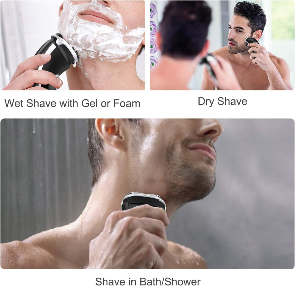 Men's Electric Shaver - MAX-T Corded and Cordless Rechargeable 3D Rotary Shaver Razor for Men with Pop-up Sideburn