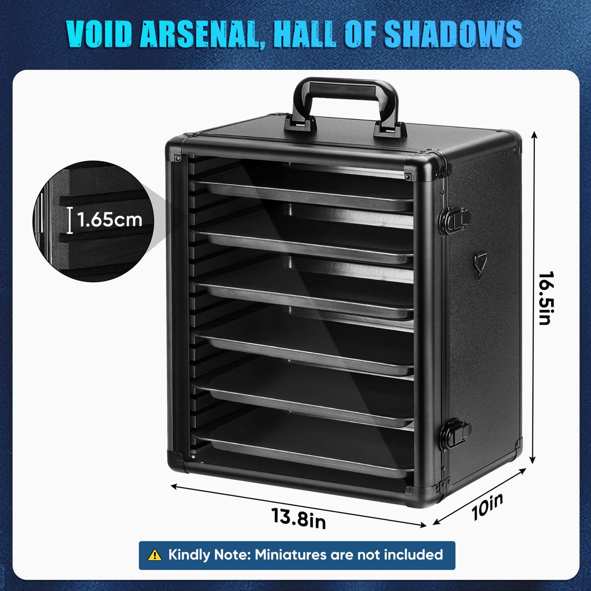 Miniature Carrying Case with 6 Metal Trays (Black, Large Size)