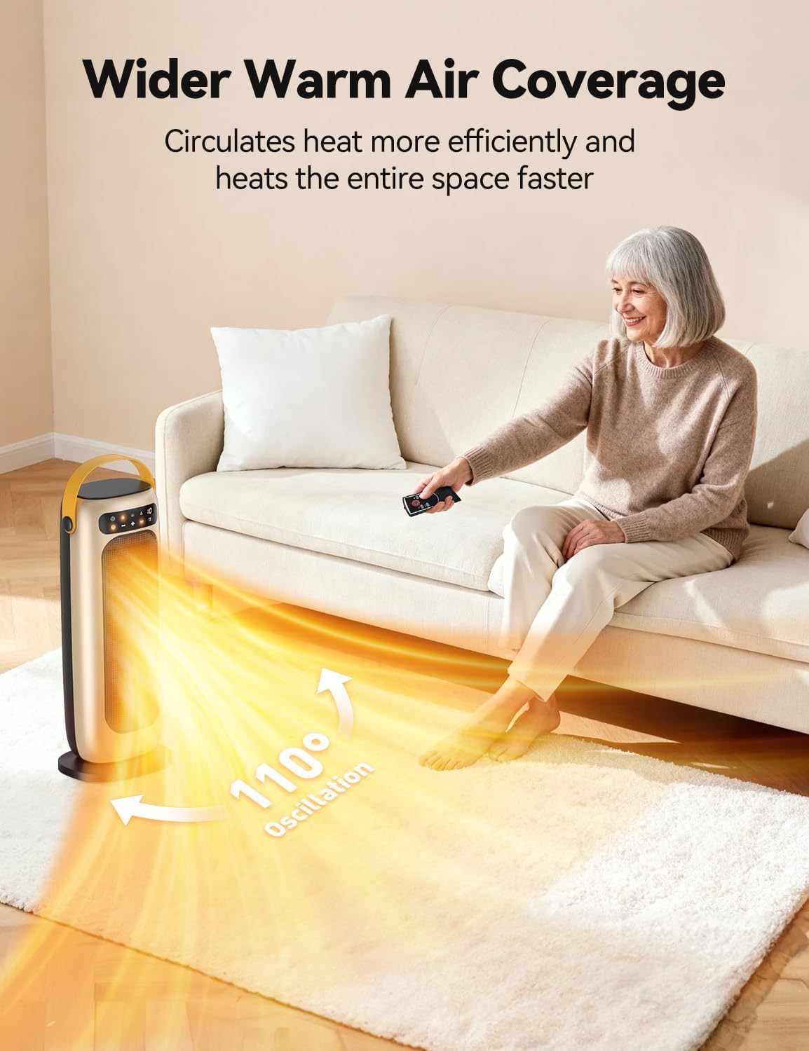 Space Heater, 1500W PTC Ceramic Electric Heaters for Indoor Use with Remote, 4 Levels Room Heater with LED Touch