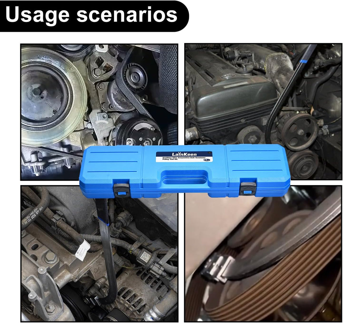 15PCS Auxiliary Idler Belt Tensioner Pulley Tool Kit Serpentine Timing Belt Wrench Removal Tool Set Engine Timing