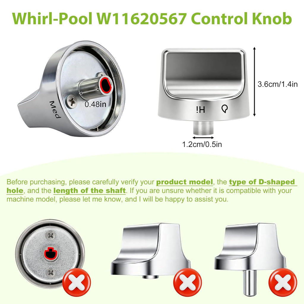 5PCS W11620567 W11510456 Knob Compatible with Whirlpool Stove WFG525S0JS5