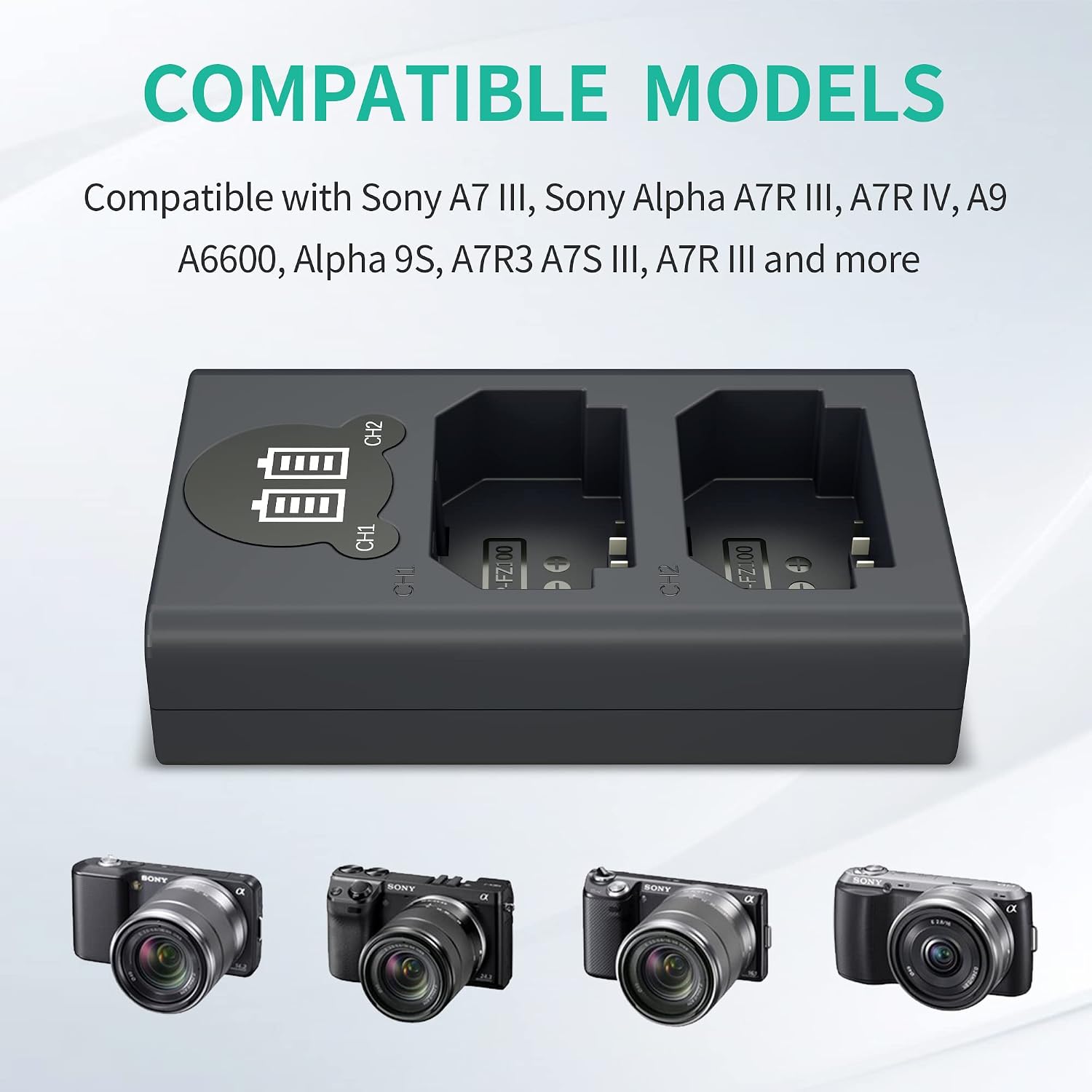 NP-FZ100 Camera Battery Charger, Dual USB Charger with LCD Display, Compatible with Sony A7iii, A7iv, A7C, A6700