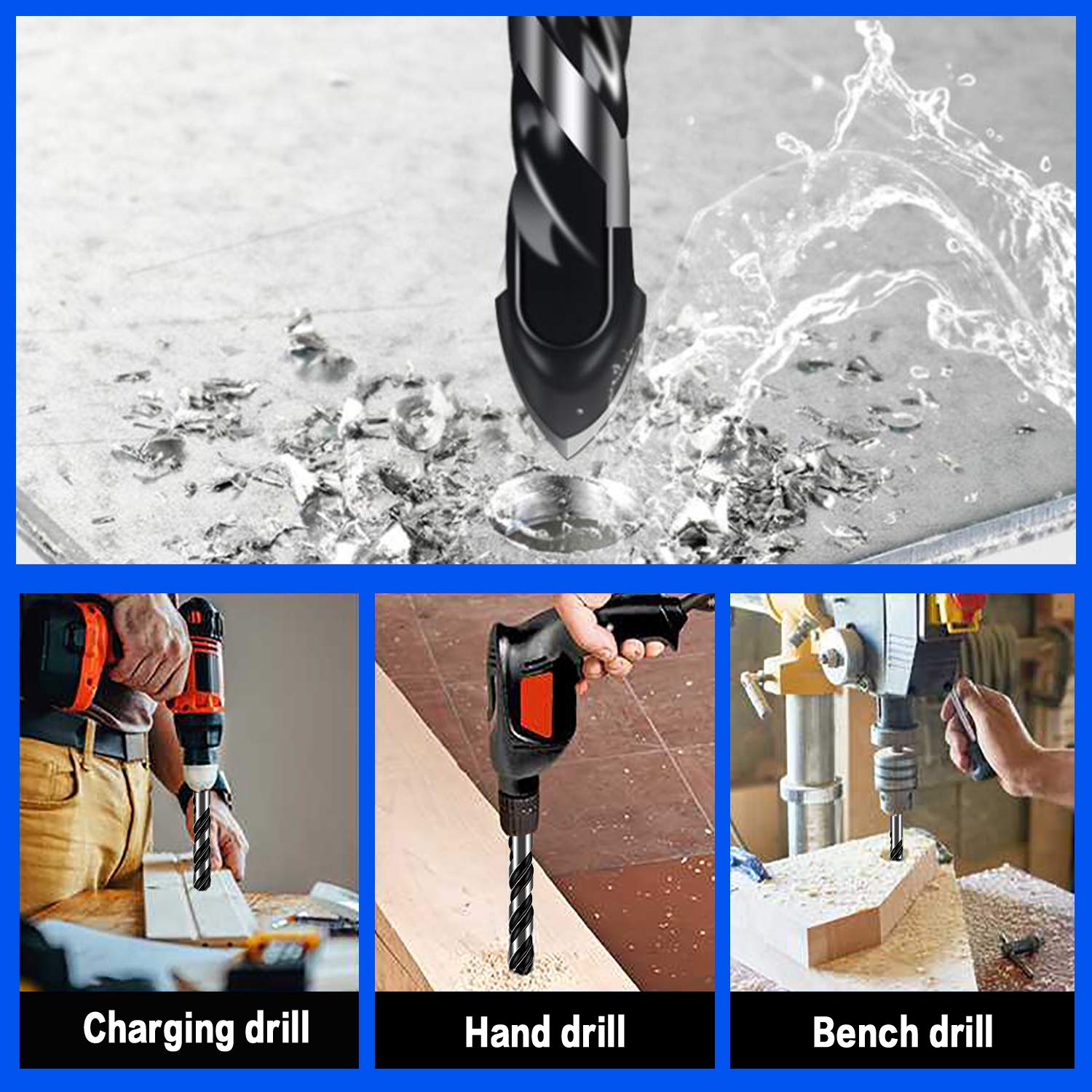 10-Piece Masonry Drill Bit Set for Concrete Tile Glass Ceramic Brick,1/8 to 1/2 Inch Drilling Bits with Triangle