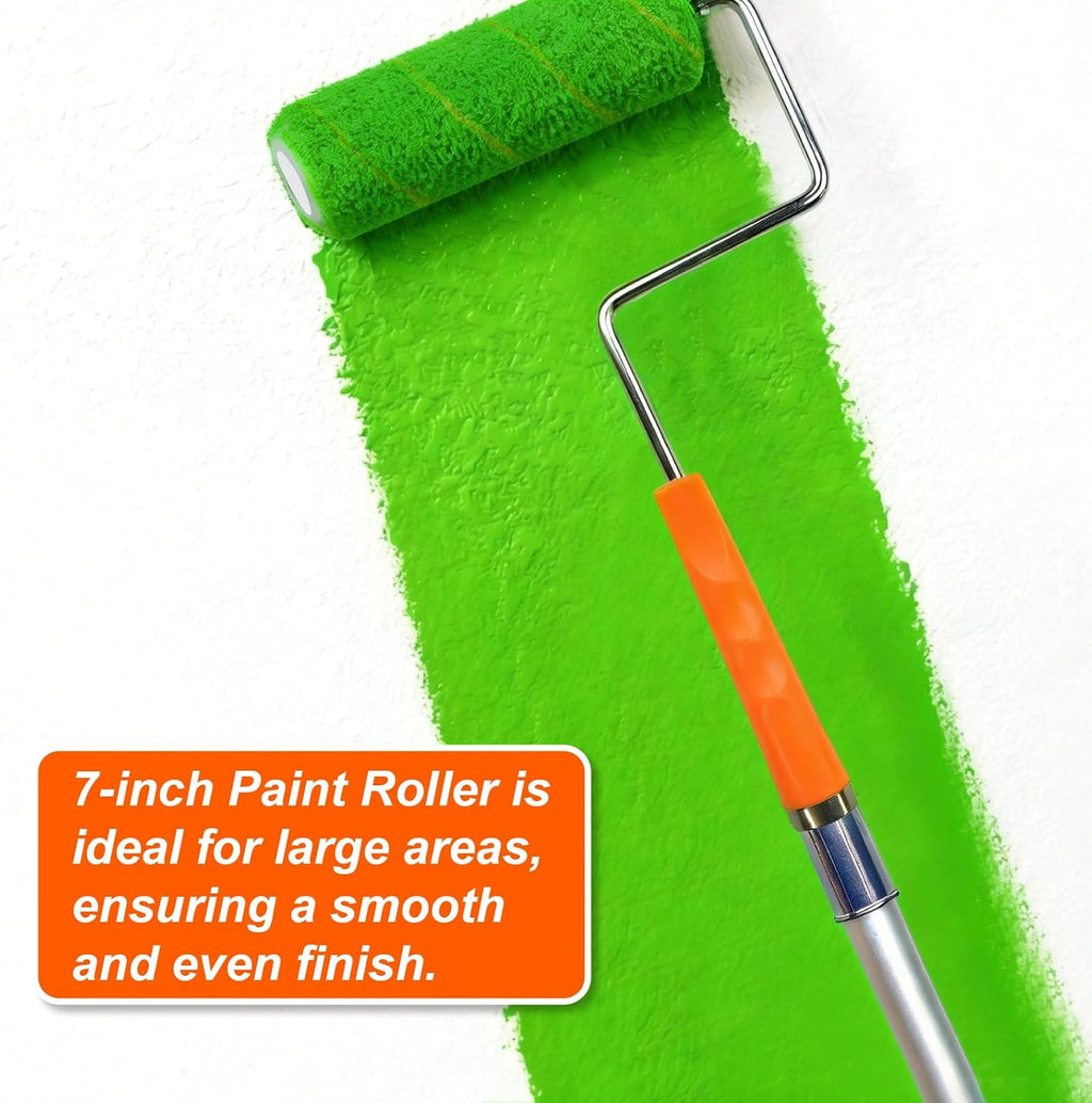 King Origin 10-Piece Paint Roller Kit with Extension Pole (4 ft), 7" Paint Roller Covers, Roller Frame, Paint Brush