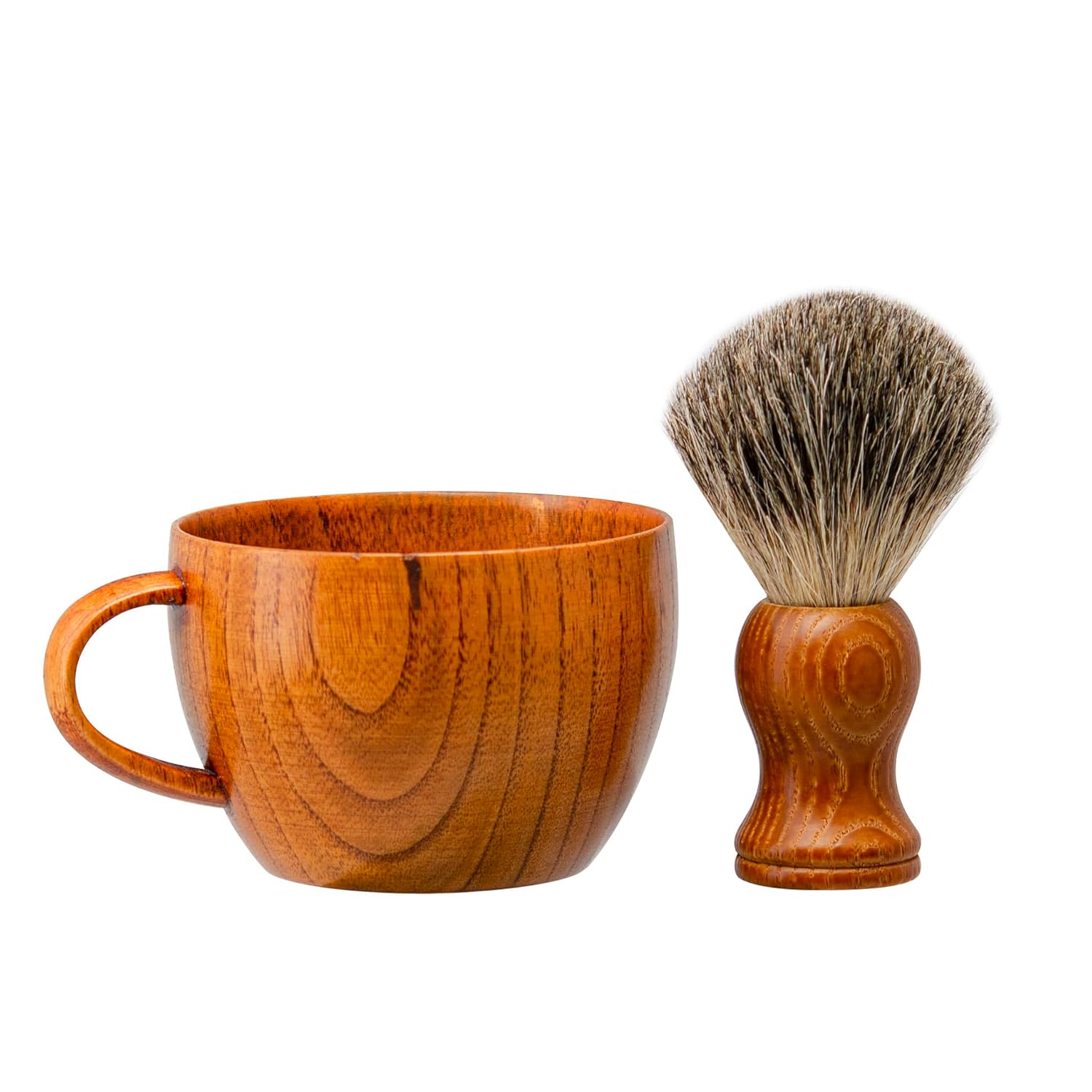 Shaving Brush Set Pure Badger Hair Shaving Brush with Solid Wood Handle and Wooden Shaving Soap Bowl for Men Easy to