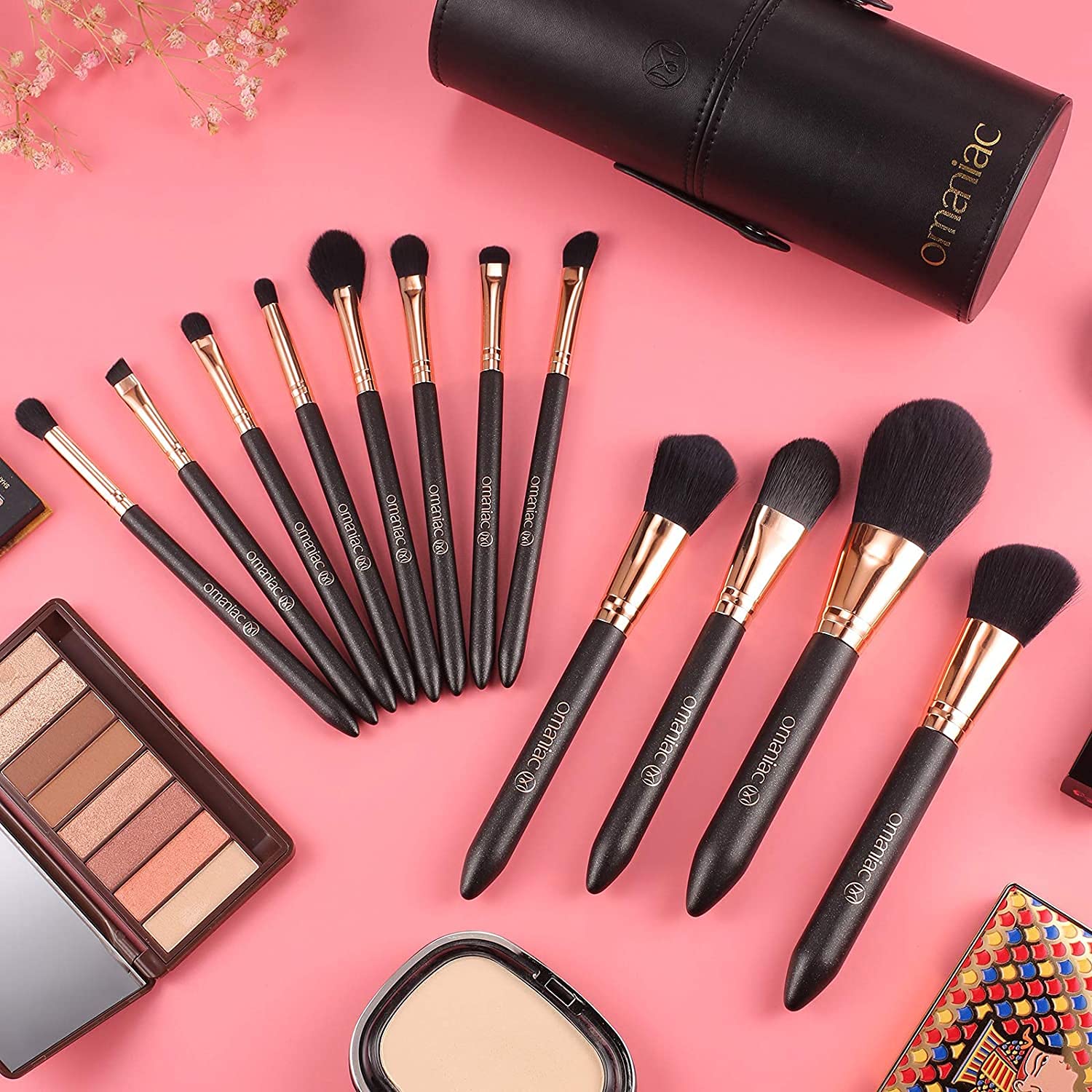Makeup Brush Set Professional, 12 Pearlescent Wood Handle Makeup Brushes, Premium Cruelty-Free Synthetic Fiber Hair