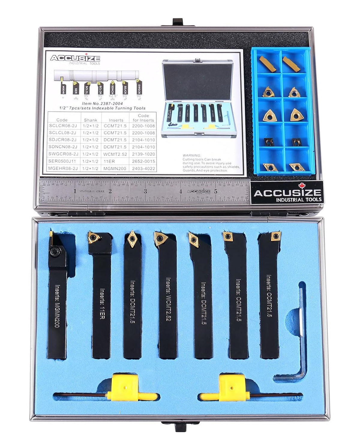 Accusize 1/2 in Shank Indexable Carbide Turning Tool Set, 2387-2004PLUS