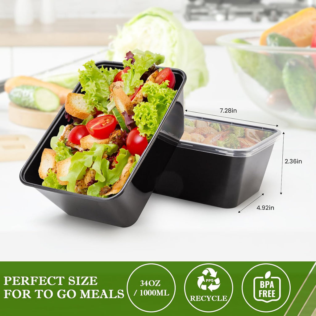 Meal Prep Containers 50Pack - 34oz Food Storage Containers with Lids, Reusable Food Prep Containers, Disposable To Go