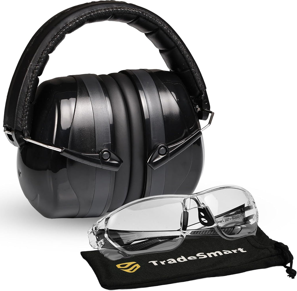 Shooting Ear & Eye Protection Kit, NRR 28 | Earmuffs and Z87.1+ clear/tinted safety glasses kit. Best indoor and