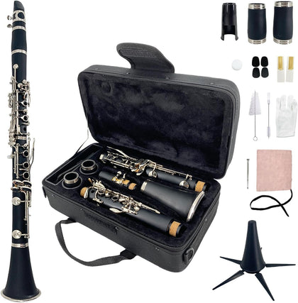 Bb Clarinet for Beginners Student B Flat Clarinets Nickel-Plated Keys with Case Mouthpiece Reeds Stand Easy to Play
