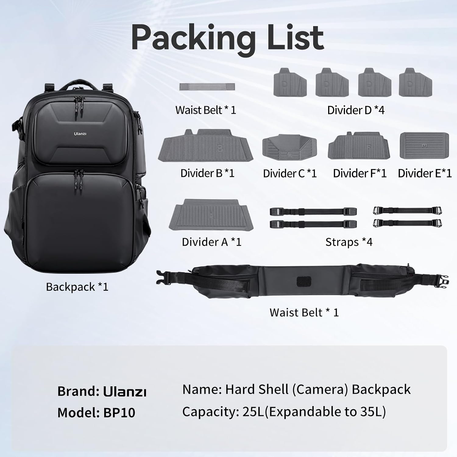 ULANZI BP10 Hardshell Camera Backpack 35L for DSLR Professional Photography Video Accessories Travel Tripod Strorage
