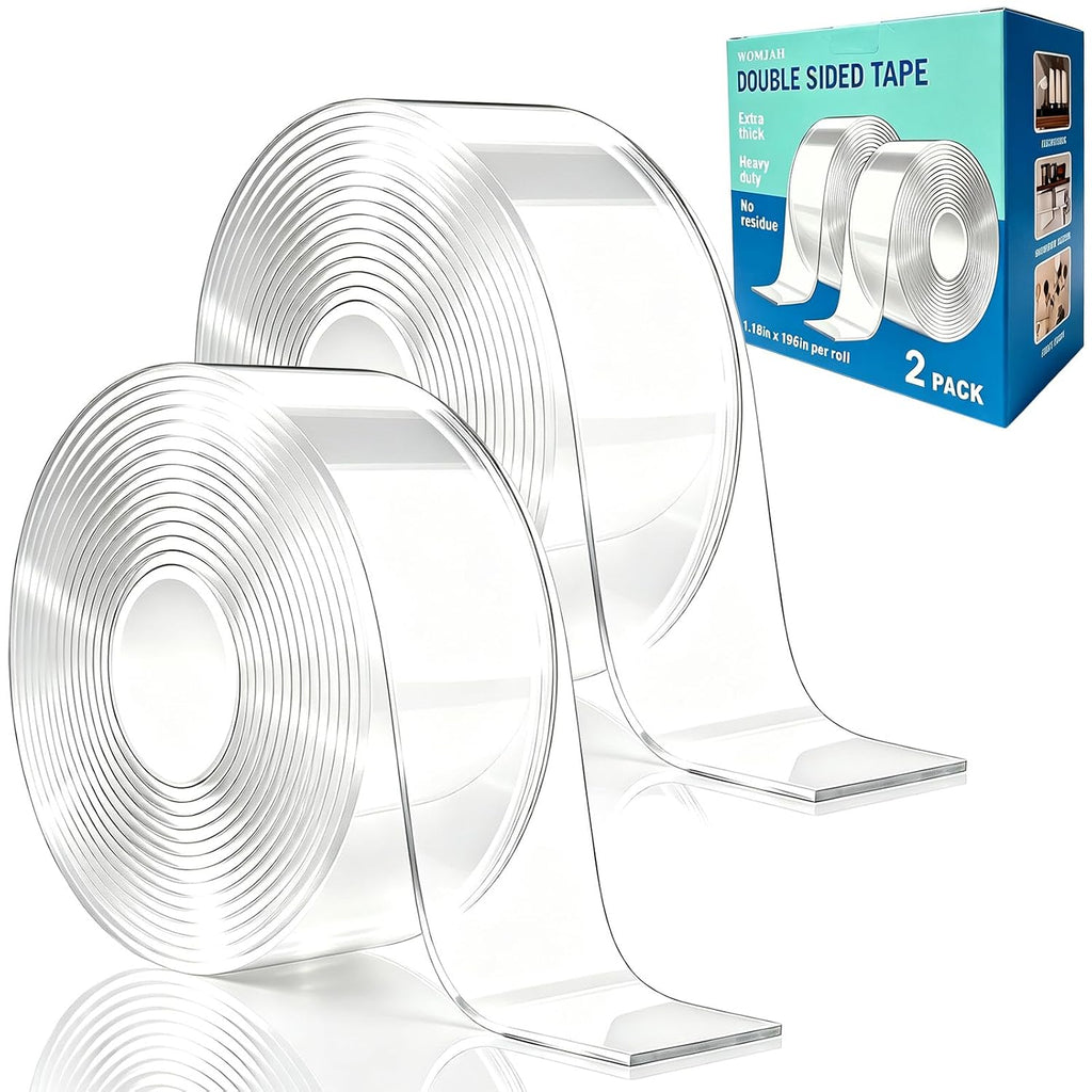 Double Sided Tape 2 Rolls, 32.8FT Clear Mounting Tape
