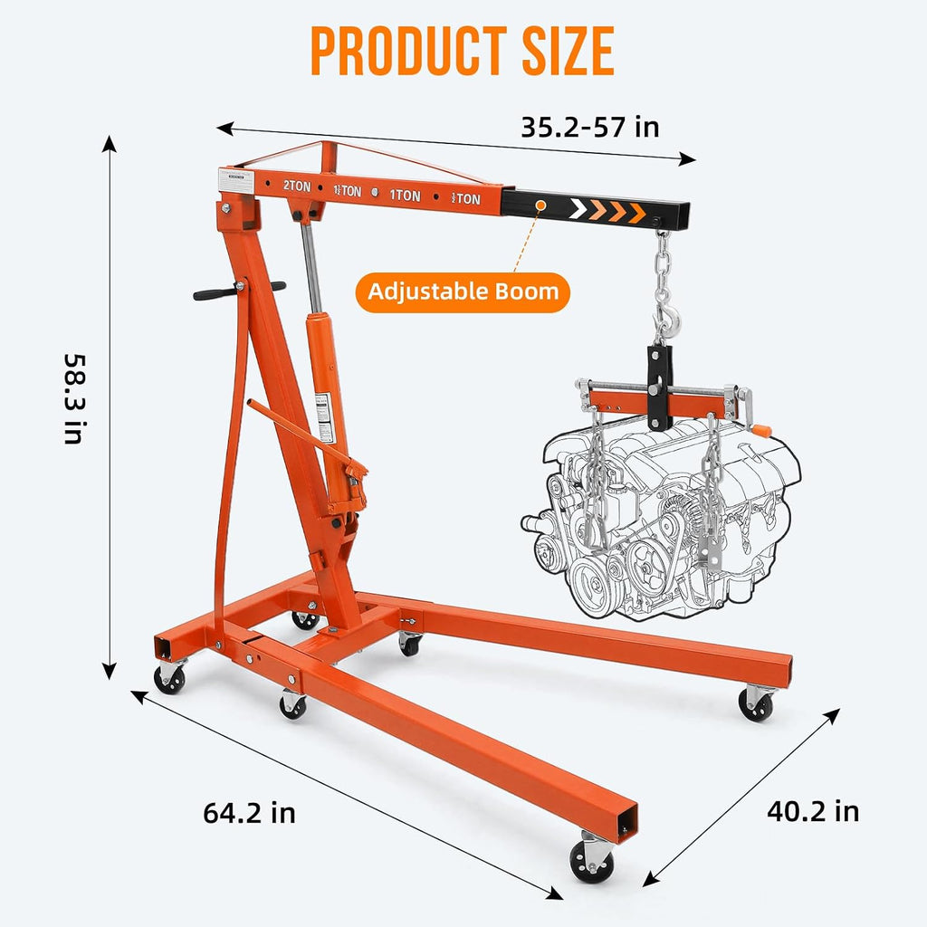 2 Ton Hydraulic Engine Hoist Cherry Picker, 4400LBS, Orange