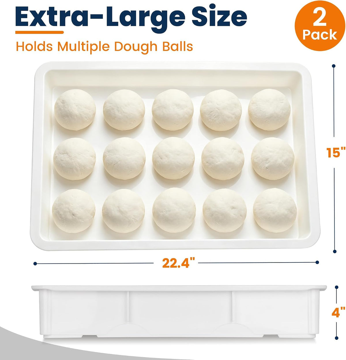 2 Pack Commercial Pizza Dough Proofing Boxes with Lids, 23" x 15"