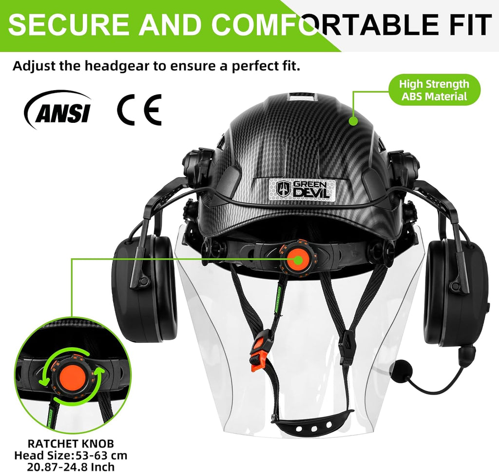 Forestry Chainsaw Safety Helmet with Bluetooth Ear Muffs Arborist Helmet Hard Hat with Built-in Visor Face Shield 5